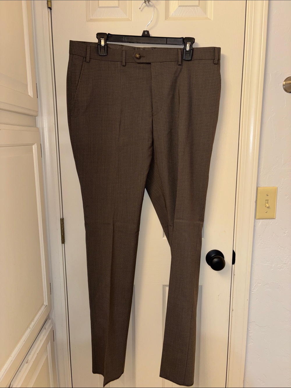 Hickey Freeman Taupe/Brown Micro-Check Dress Pants